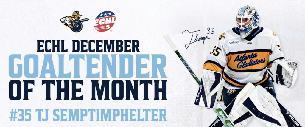 Semptimphelter Named ECHL Goaltender of the Month for December