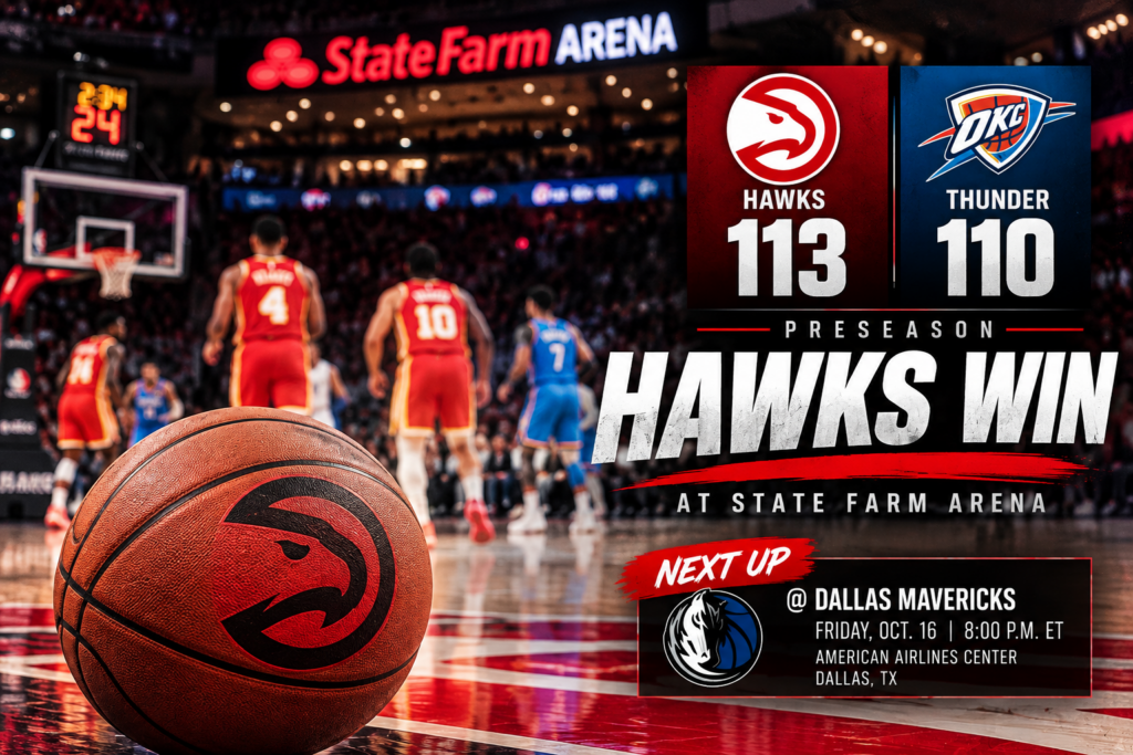 Hawks Edge Thunder 113-110 in Preseason Thriller at State Farm Arena